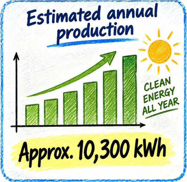 Colored-pencil illustration of estimated annual solar production