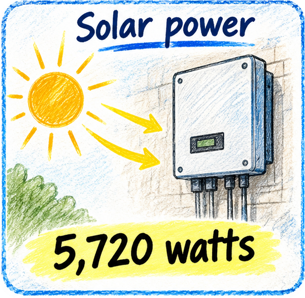 Colored-pencil illustration of solar power and inverter