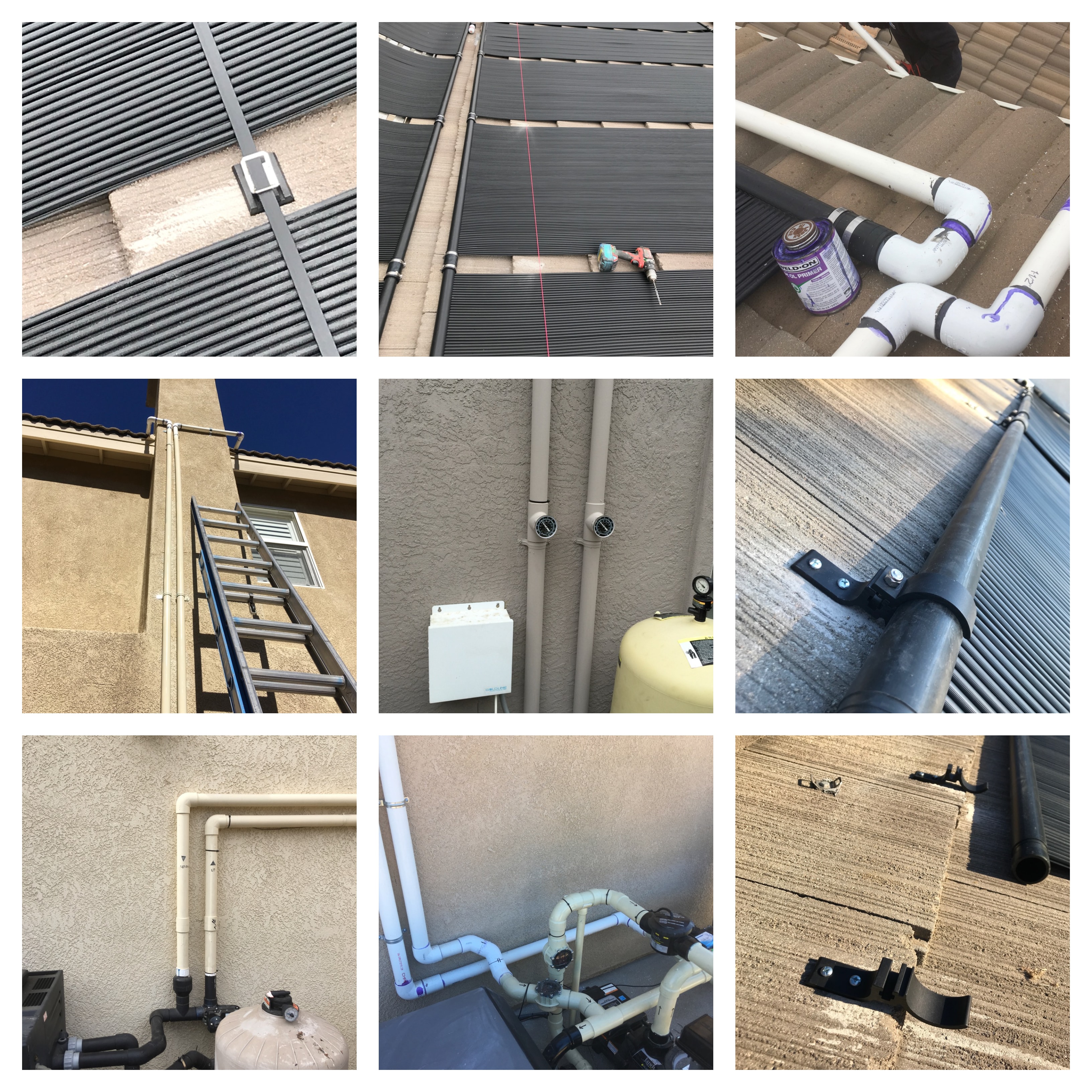 Aluminum header bracket securing solar collector to tile roof