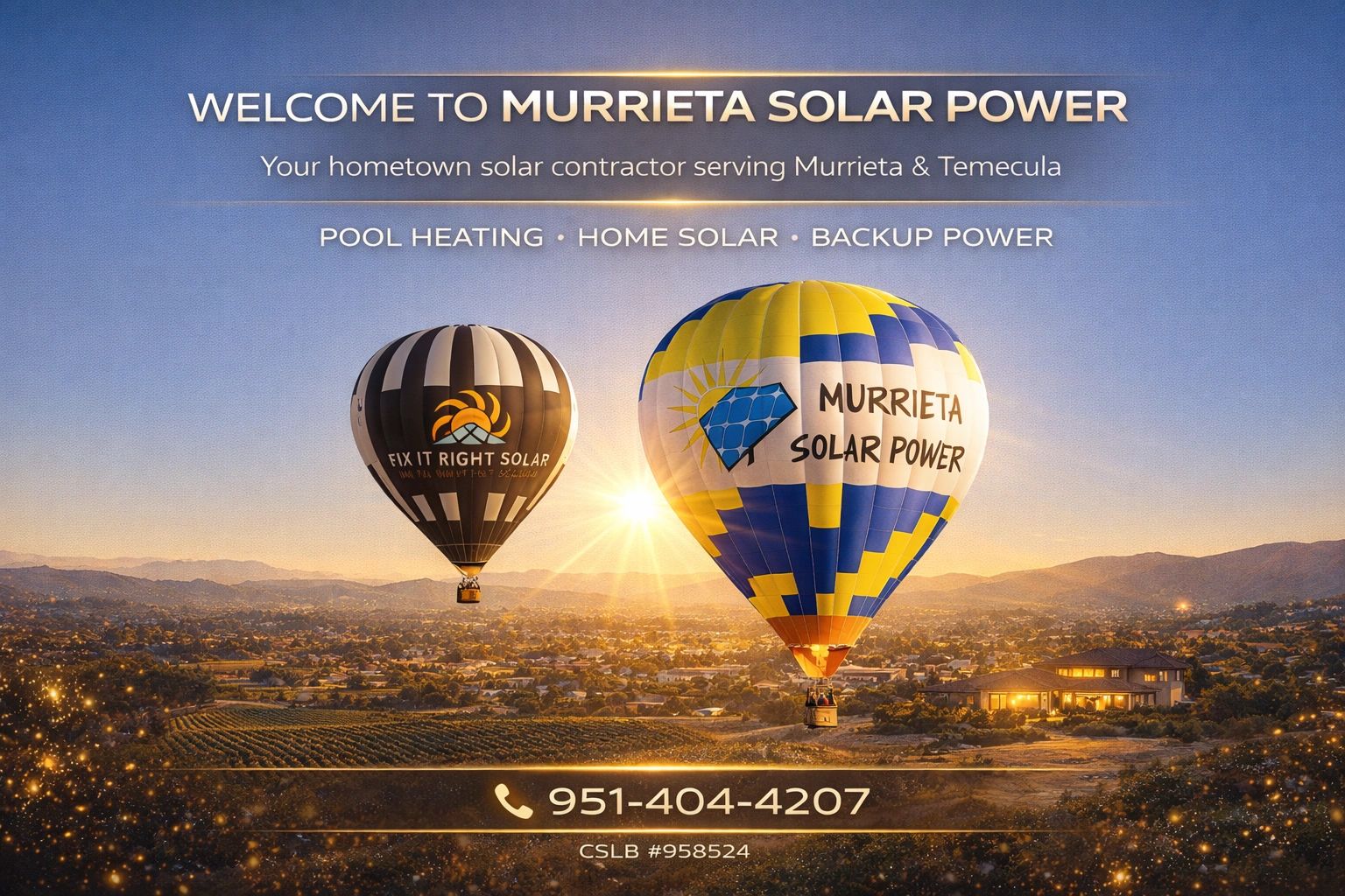 Murrieta Solar Power hot-air balloons over the Temecula Valley